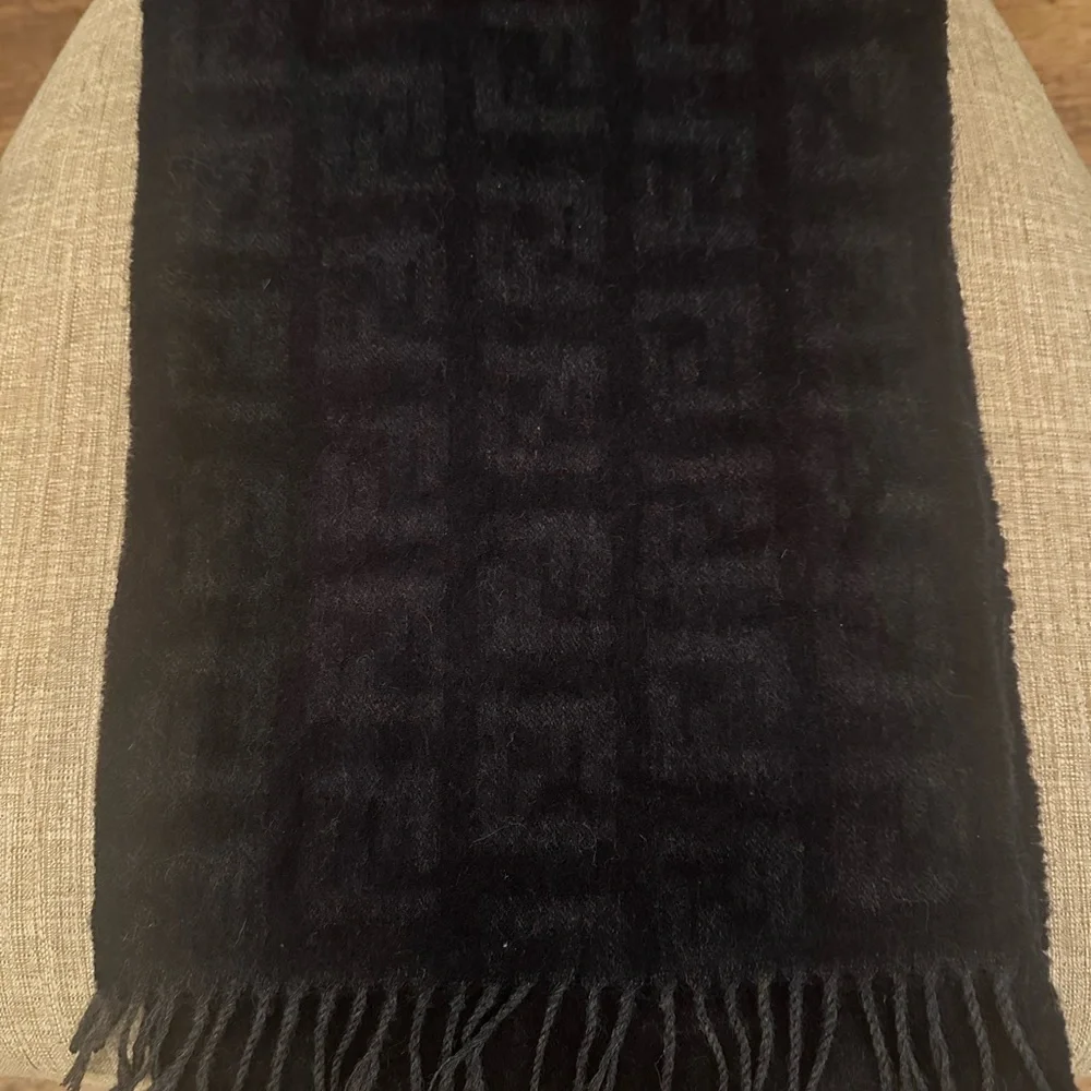 Black Patterned Scarf with Fringe
